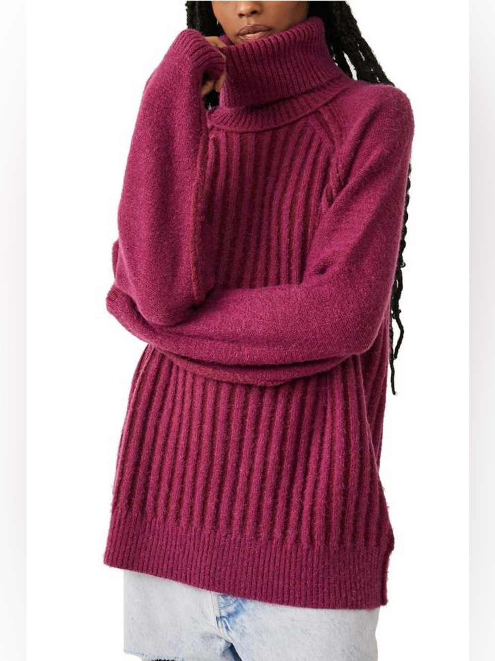 Free People Big City Ribbed Turtleneck Sweater XS Oversized Cozy Chunky
